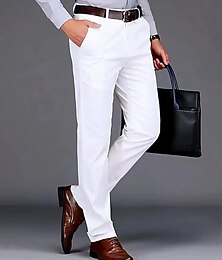 Недорогие -Муж. Костюм Штаны Чино Пуговицы Карман Однотонный Комфорт Официальные Для вечеринок Офис Мода Классический Черный Белый Слабоэластичная