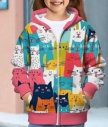 economico -Da ragazza 3D Gatto Felpa con cappuccio Cappotto Soprabiti Manica lunga Stampa 3D Autunno Inverno Attivo Di tendenza stile sveglio Bambino 3-12 anni Esterno Informale Giornaliero Standard