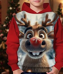 economico -Da ragazzo 3D Pop art Cervo Felpa di Natale Felpa con cappuccio Manica lunga Primavera Autunno Di tendenza Streetwear Bambino 4-12 anni Con cappuccio Esterno Informale Giornaliero Standard