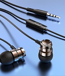 abordables -Auriculares con cable de metal y graves superbajos, micrófono incorporado de 3,5 mm, manos libres, reducción de ruido, auriculares universales para juegos, deportivos