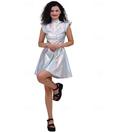 billige -1980erne Hip Hop Skinnende Metallisk Kjoler Disk Dame Karnevalskostyme Halloween Karneval Mardi Gras Ytelse Fest Pride-parade Voksne Kjole