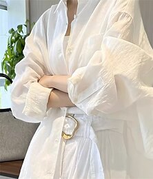 economico -Per donna Camicia Camicia in lino e cotone Giornaliero Moda Informale Manica lunga Colletto Bianco Primavera & Autunno