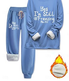 olcso -Női pizsama szett fleece bélésű 2 részes pulóver melegítő szettek meleg kényelem puha pulóver hosszú ujjú hosszú nadrág kerek nyakú betűs elasztikus derék otthoni mindennapok ágy sötét rózsaszín kék