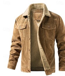 billiga -Herr Manchesterjacka Fleece-jacka Sherpajacka Semester Dagligen Håller värmen Fleece Höst vinter Slät Mode Streetwear Kavajslag Normal Svart Kaki Kaffe Grå Jacka