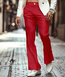 preiswerte -Herren Anzughosen Ausgestellte Hosen Glockenboden Hose Hosen Freizeithose Tasche Glatt Komfort Atmungsaktiv In voller Länge Outdoor Täglich Ausgehen Modisch Strassenmode Schwarz Weiß elastisch