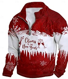 お買い得  -新年 クリスマス 男性用 スウェットシャツ 長袖 バケーション お出かけ ストリートウェア ライトイエロー ダークイエロー プリント 春 & 秋 デザイナー