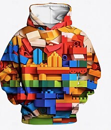 ieftine -Băieți 3D Geometric Hanorac cu Glugă Manșon Lung Tipărire 3D Primăvară Toamnă Iarnă Activ De Bază Copii 3-12 ani Școală În aer liber Bicicletă șosea