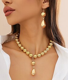 abordables -Conjunto de collar y pendientes en forma de lágrima con cuentas de oro para mujer: joyas elegantes para ocasiones formales