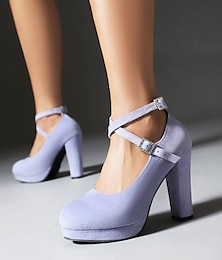 abordables -escarpins Mary Jane en faux daim à plateforme pour femmes - chaussures à talons hauts épais avec boucle en strass pour événements formels