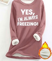 abordables -Sudadera de mujer con letras de forro polar, ropa de calle, ropa de uso diario, informal, cómoda, cuello redondo, manga larga, microelástica, otoño e invierno, cómoda, transpirable, tejido suave