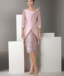 abordables -Robe en deux pièces en satin rose avec veste brodée pour mère de la mariée élégante vintage éclat et brillance décolleté en V longueur genou paillettes avec appliques robe de jour de course 2025