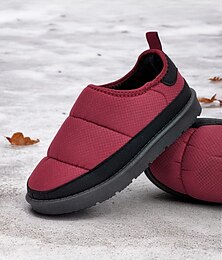 preiswerte -Rote gesteppte Winterpantoffeln für Damen mit rutschfester Sohle – warme Schlupfschuhe für drinnen und draußen bei kaltem Wetter