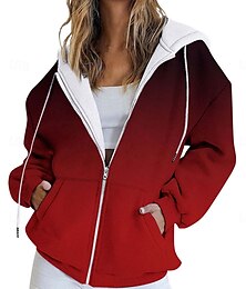 abordables -Mujer Chaqueta con capucha Exterior Calle Ropa Cotidiana Otoño Invierno Regular Abrigo Ajuste regular Mantiene abrigado Transpirable Elegante Casual Chaquetas Manga Larga Gradiente de Color Rayas y