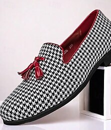 abordables -mocassins élégants à motif pied-de-poule avec pompon pour hommes - parfaits pour les mariages et les fêtes