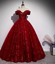 billiga -brudklänningar balklänning off shoulder kortärmad golvlängd organza brudklänningar med pärlor 2025
