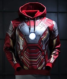 economico -Per uomo Costume Felpe con cappuccio Felpa Moda Cool Manica Lunga Girocollo Feste Ferie Abbigliamento casual alla moda Rosso Coulisse Autunno Inverno progettista