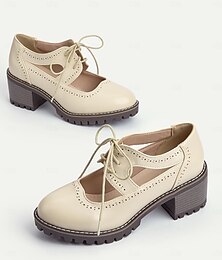 preiswerte -Cremefarbene Oxford-Schnürschuhe für Damen mit Cut-out-Design und dicker Sohle – lässiges Vintage-Schuhwerk für den Alltag