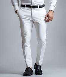 preiswerte -Herren Anzughose lange Hose schwarz weiß dunkelmarine einfarbig mikroelastisch Standard Fit 2024