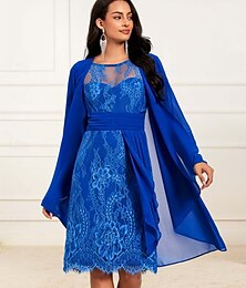 economico -abito da sposa da donna vestito in pizzo abiti da cocktail abiti formali arricciati manica lunga cocktail party blu primavera estate autunno