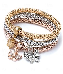 abordables -Mujer Multi capa Corona Elegante Moda Cromo Pulsera pulsera Dorado claro / Amarillo dorado / Oro rosa Para Fiesta Calle Fiesta de baile
