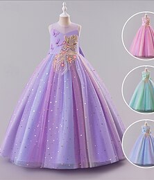 levne -Šaty pro květinovou družičku děti Dívčí Princeznovské šaty Výkon Svatební Párty Elegantní Krásná Síťka Duhová Bez rukávů Tričkový Světlá růžová Vodní modrá 4 roky +