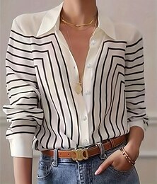 economico -Per donna Camicia A righe Casual Manica Lunga Colletto a Camicia Top Regolari Lavoro Quotidiano Bottoni Stampato Nero Rosso Primavera Autunno Inverno