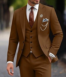 economico -Abiti da matrimonio da uomo Abiti per la festa Abiti per il ritorno a casa Nero Bourgogne Business Formale Estiva Colore solido Vestibilità standard 3 Pezzi Singolo bottone Due bottoni