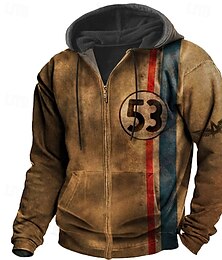 economico -Per uomo Stampe astratte Felpa con cappuccio Felpe Felpa Felpa con cappuccio a zip intera Manica lunga Felpa con cappuccio Con cappuccio Streetwear Stampa 3D Sportivo Giornaliero Sport Marrone