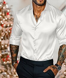 economico -Per uomo Camicia Camicia in raso Maglietta informale Camicia con bottoni Liscio Matrimonio Da mare Nero Bianco Borgogna Blu reale Manica lunga Colletto Inverno Primavera & Autunno Abbigliamento