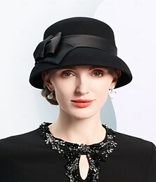 economico -berretto 100% lana Cappello a bombetta / cloche Cappello Fedora Matrimonio Tè Elegante Matrimonio Con Fiocco Colore Puro Copricapo Copricapo