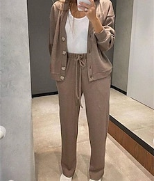 economico -set da casa da donna cardigan joggers coulisse neutro taupe vestibilità comoda casa casual outfit primavera autunno taglie versatili