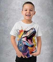 halpa -Poikien 3D Kuvitettu Eläin Dinosaurus T-paita Lyhythihainen Kesä Kevät Muoti Perus Lapset 4-12 vuotta Tiukka pyöreä kaula-aukko ulko- Kausaliteetti Päivittäin Normaali
