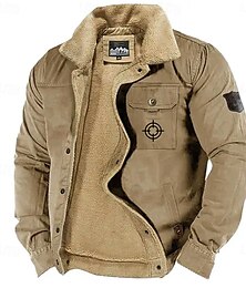 economico -giacca in pile ricamata con grafica da uomo, giacca da camionista in sherpa, giacca cargo da lavoro, colletto rovesciato, calda giacca invernale in cotone, cappotto casual vintage da sera, multitasche