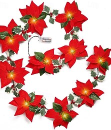 abordables -Guirlande de poinsettia de Noël avec lumière, guirlandes artificielles illuminées avec fleurs rouges et baies, guirlandes lumineuses de poinsettia à piles/USB, illuminez-vous pour Noël