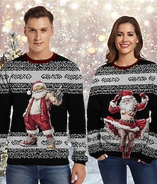 abordables -Papá Noel Mrs.Claus Pullover Sudadera navideña divertida 3D Navidad Gracioso Para Pareja Hombre Mujer Adulto Navidad Carnaval Impresión 3D Fiesta Festival
