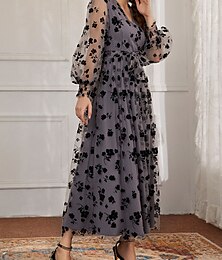 economico -Per donna Abito casual Vestito maxi Retato Collage Informale A V Manica lunga Fucsia Grigio Colore
