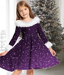 levne -Děti Dívčí Šaty Spád Dlouhý rukáv Vánoční dárky Ležérní Çıkarılabilir Kürk Yaka Výstřih ke krku Elegantní Rozkošný Polyester Nad kolena Volnočasové šaty Swingové šaty Áčkové šaty Podzim Zima 3-10 let