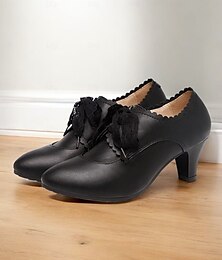 levne -dámské vintage černé šněrovací vroubkované nízké podpatky - retro oxfordský styl do práce, kanceláře nebo na každodenní nošení