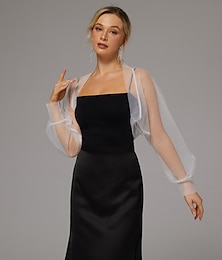 voordelige -wikkel voiles voor dames&amp;doorschijnende bruidszonbescherming lange mouw pofmouw organza bruidswikkels met pure kleur voor bruiloftsgasten lente&amp;zomer