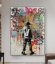 abordables -Banksy art mural peint à la main graffiti peinture à l'huile moderne unique décoration murale de la maison art sur toile de rue art mural graffiti de Banksy toile roulée (sans cadre)
