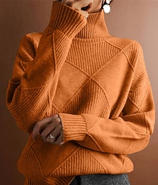 abordables -Femme Pull Chandail Décontractées Flexible Couleur monochrome A côtes Col Roulé Tricoté manche longue Hauts réguliers Tricoter Extérieur du quotidien Fin de semaine Fuchsia Orange Automne Hiver
