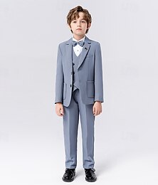 billige -5 deler Ringbærerdress Gutt Barn Dress Formell drakt Blazer & vest & bukser & brosje & slips Formell Fest Mote Kul Helfarge Lomme Blå Beige Grå Polyester