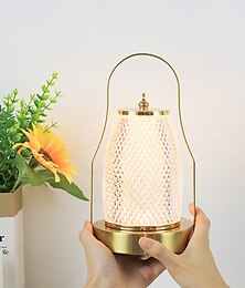 economico -lampada da tavolo portatile senza fili, lampada da tavolo ricaricabile tramite USB, lampade da tavolo con dimmer a 3 colori, impermeabili, a LED per esterni, per giardino, patio, campeggio, bar (oro)