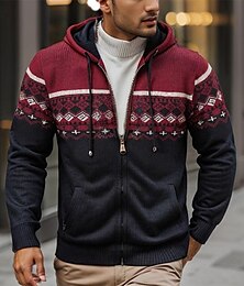 abordables -Hombre Suéter navideño feo Cárdigan Suéter Fair Isle Jersey con cremallera Fornido Tejer Tops regulares Cremallera Bolsillo Jacquard Sudadera Prendas de punto Elegante Navidad Hogar Ropa Obispo Otoño