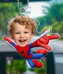 economico -Decorazioni da appendere fotografiche personalizzate faccia di ragazzo supereroe in acrilico 2D ornamenti da appendere per alberi di Natale regalo pendente per auto per fan dei supereroi