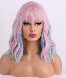 economico -parrucca corta bob parrucca corta riccia ondulata parrucca con frangia parrucca per donne e ragazze parrucca sintetica resistente al calore parrucche per uso quotidiano parrucca cosplay con cuffia per