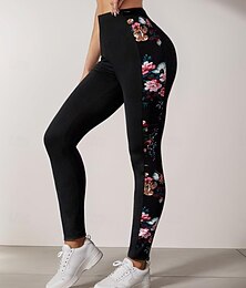 olcso -Női Leggingek Divat Utcai sikk Bokáig érő Magas derék Virágos Nyomtatás Melegen tartani Mekano Légáteresztő Mikroelasztikus Szabadtéri Napi Fekete Ősz Tél Normál