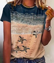 ieftine -Pentru femei Tricou Ocean Casual Manșon scurt Rotund Topuri obișnuite Zilnic Imprimeu Albastru piscină Vară Primăvară