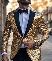 billiga -herr smoking kavaj jacka paljetter bröllopsfest avslappnad alla säsonger polyester paljett enfärgad enkelknäppt enkelknäppt kavaj guld