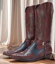 cheap -Men's Black Western Cowboy Boots Motorcycle Boots with Eagle Embroidery and Metal Chain Detail, Vintage Pointed Toe Boots for Riding and Casual Wear
